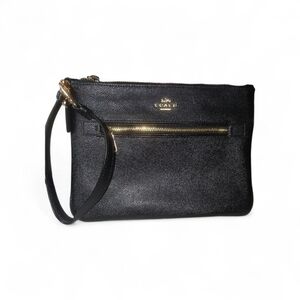 Coach Large Black Wristlet with Gold Accents 9 X 6.5